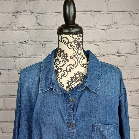 Ava & Viv chambray women's button front long sleeve shirt size 4x pocket b30 - Picture 2 of 9